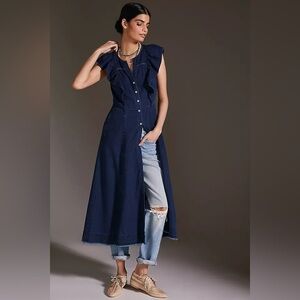 Anthropologie Pilcro Sustainable Ruffle Sleeve Denim Maxi Dress in Blue Size 4